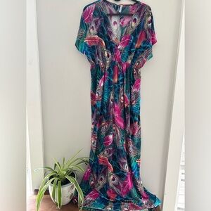 Peacock Feather Print Maxi Dress